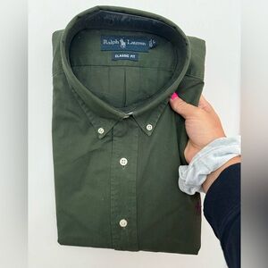Ralph Lauren Classic Fit Long Sleeve Button Down Shirt - Green - Large